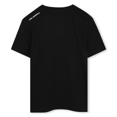KARL LAGERFELD Playera para niño unisex, negra print en blanco